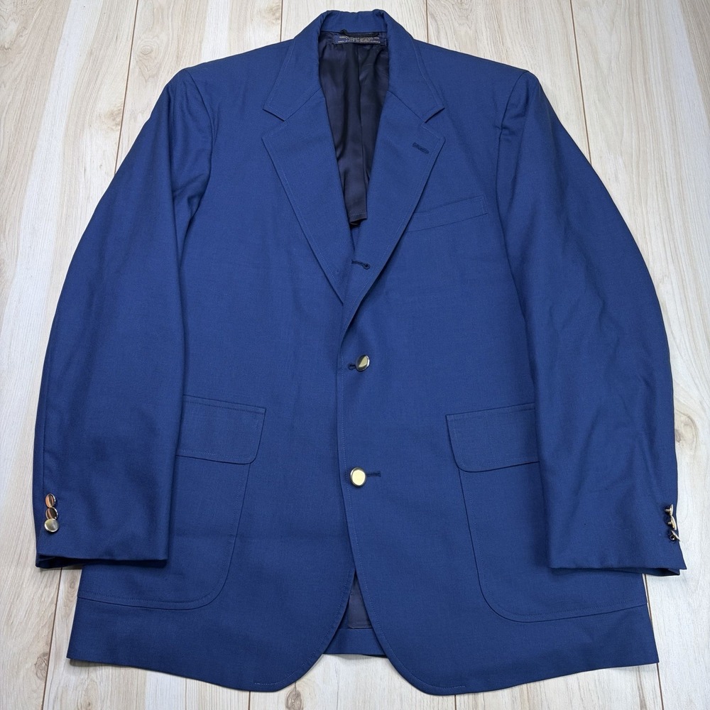 VTG Brooks Brothers Blue Wool Gold Button Half-Lined Blazer Mens 42R